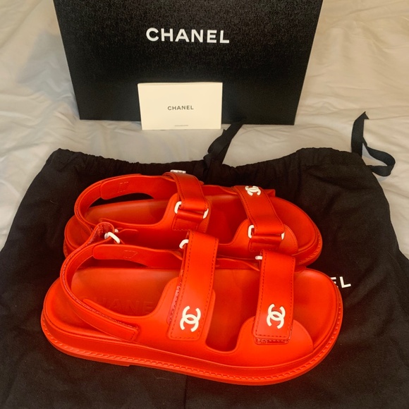 CHANEL Shoes - Red Chanel Dad Sandals - 38